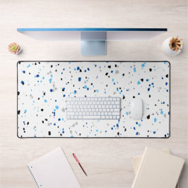 Modern Trendy Blauw Wit Terrazzo Patroon Bureaumat