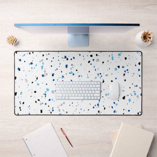 Modern Trendy Blauw Wit Terrazzo Patroon Bureaumat (Kantoor 1)