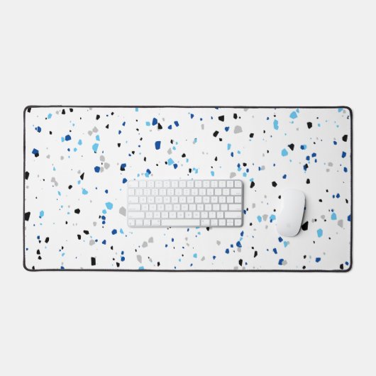 Modern Trendy Blauw Wit Terrazzo Patroon Bureaumat (Keyboard & Muis)