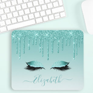 Modern Trendy Blauwgroen Glitter Lashes Stijlvol M Muismat