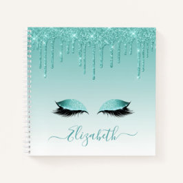 Modern Trendy Blauwgroen Glitter Lashes van Stijlv Notitieboek