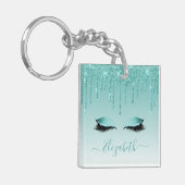 Modern Trendy Blauwgroen glitteras Sleutelhanger (Voorkant Links)