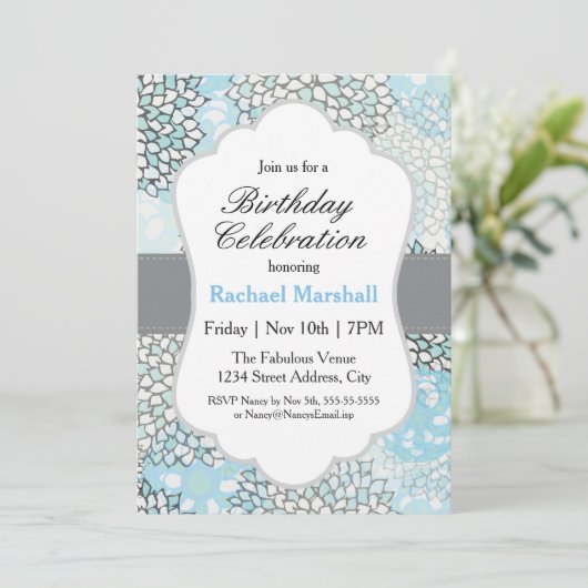 Modern trendy bloemen verjaardagsfeestje kaart (Staand voorkant)