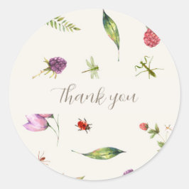 Modern Trendy Bloemeninsecten Woodland Dank u Ronde Sticker