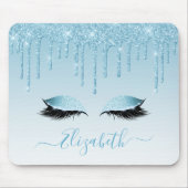 Modern Trendy Blue Glitter Lashes Stijlvol script Muismat (Voorkant)