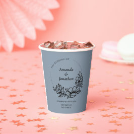 Modern Trendy Blue Leaf Wreath Wedding Papieren Bekers