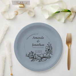 Modern Trendy Blue Leaf Wreath Wedding Papieren Bordje