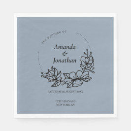 Modern Trendy Blue Leaf Wreath Wedding Servet