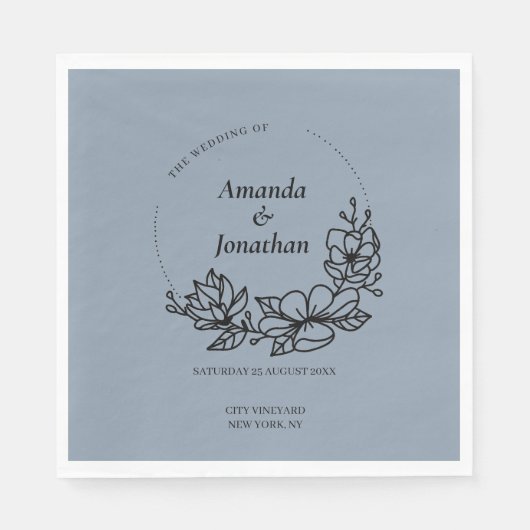 Modern Trendy Blue Leaf Wreath Wedding Servet (Voorkant)