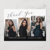 Modern Trendy Blue & White 3 Foto Afstudeerder Dan Briefkaart (Voorkant)