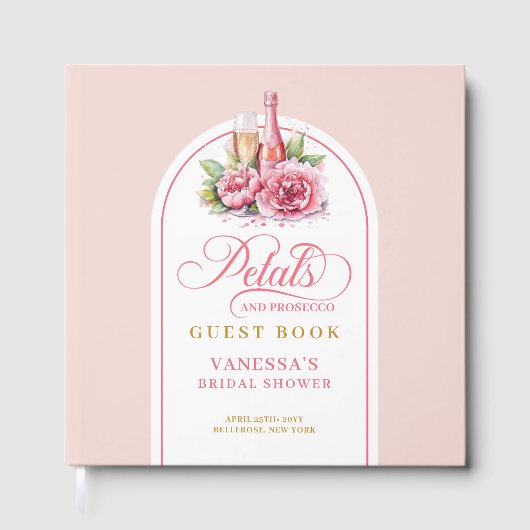 Modern trendy blush and gold petals prosecco gastenboek (Voorkant)