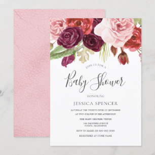 Modern Trendy Blush Floral Baby shower Invite Kaart