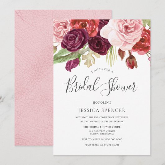 Modern Trendy Blush Floral Vrijgezellenfeest Invit Kaart (Voorkant / Achterkant)
