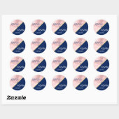 Modern Trendy Blush Pink Navy Blue Gold Wedding Ronde Sticker (Vel)