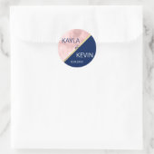 Modern Trendy Blush Pink Navy Blue Gold Wedding Ronde Sticker (Tas)
