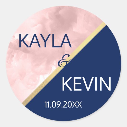 Modern Trendy Blush Pink Navy Blue Gold Wedding Ronde Sticker (Voorkant)