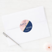 Modern Trendy Blush Pink Navy Blue Gold Wedding Ronde Sticker (Envelop)