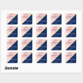 Modern Trendy Blush Pink Navy Blue Gold Wedding Vierkante Sticker (Vel)