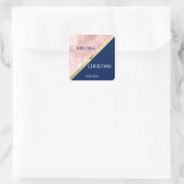 Modern Trendy Blush Pink Navy Blue Gold Wedding Vierkante Sticker (Tas)