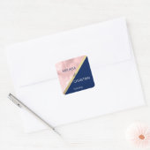 Modern Trendy Blush Pink Navy Blue Gold Wedding Vierkante Sticker (Envelop)