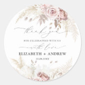 Modern Trendy Blush Roze Stoffig Roos Bloemen Brui Ronde Sticker (Voorkant)