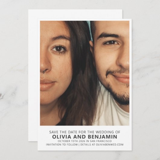 Modern Trendy Bold Typography Photo Wedding Save The Date (Voorkant / Achterkant)