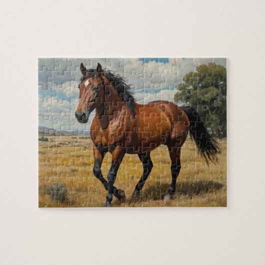 Modern trendy bruin paard lopen legpuzzel (Horizontaal)