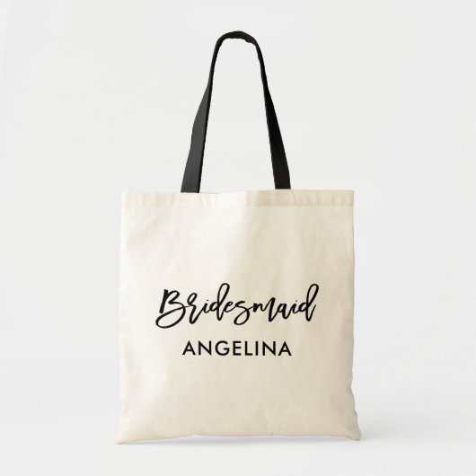 Modern Trendy Brush Script Bridesmaid Tote Bag (Voorkant)