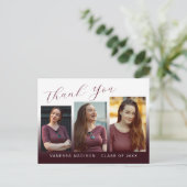 Modern Trendy Burgundy Red 3 Foto Afstudeerder Har Briefkaart (Staand voorkant)