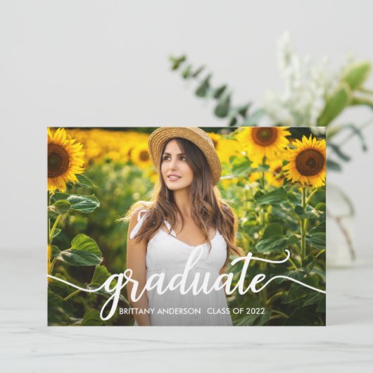 Modern Trendy Calligraphy Photo Afstuderen Aankondiging (Staand voorkant)