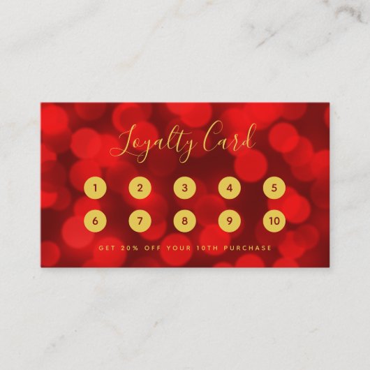 Modern Trendy Calligraphy Ruby Red Bokeh Lights Klantenkaartje (Voorkant)