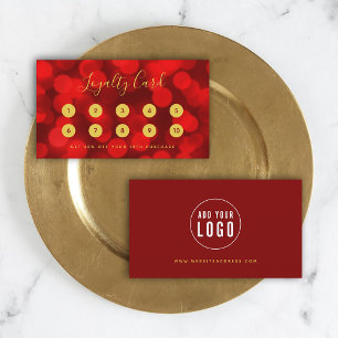 Modern Trendy Calligraphy Ruby Red Bokeh Lights Klantenkaartje