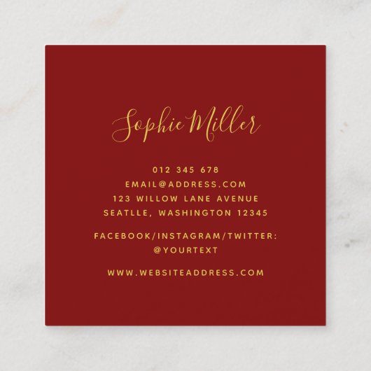 Modern Trendy Calligraphy Ruby Red Bokeh Lights Vierkante Visitekaartje (Achterkant)