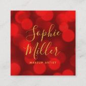Modern Trendy Calligraphy Ruby Red Bokeh Lights Vierkante Visitekaartje (Voorkant)