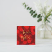 Modern Trendy Calligraphy Ruby Red Bokeh Lights Vierkante Visitekaartje (Staand voorkant)