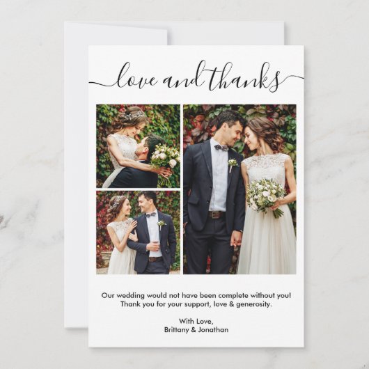 Modern Trendy Calligraphy Script 3 Photo Wedding Bedankkaart (Voorkant)