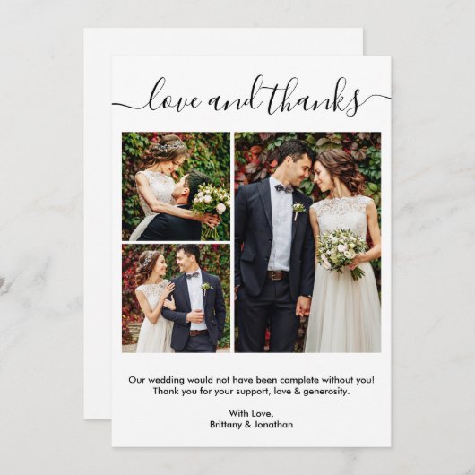 Modern Trendy Calligraphy Script 3 Photo Wedding Bedankkaart (Voorkant / Achterkant)