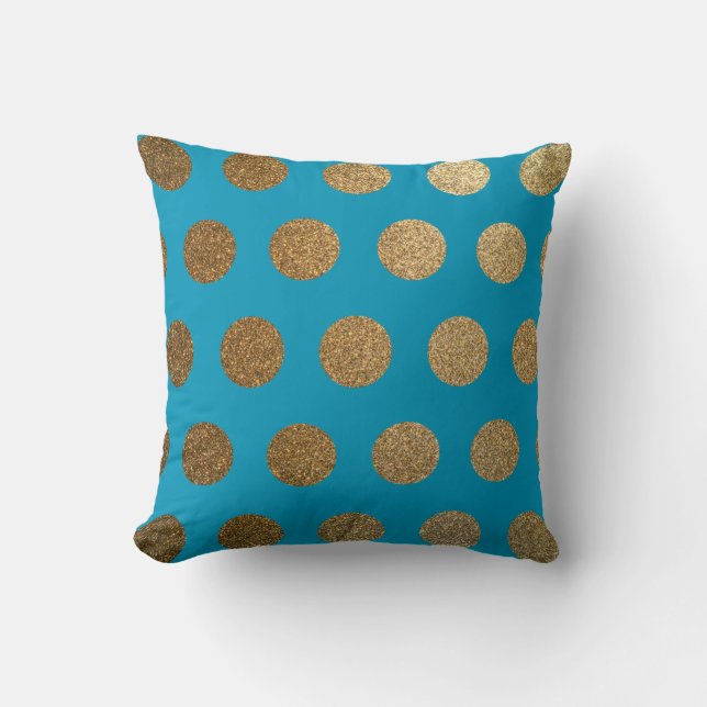 Modern Trendy Chic Blauwgroen Blue Gold Polka Dot Kussen (Voorkant)