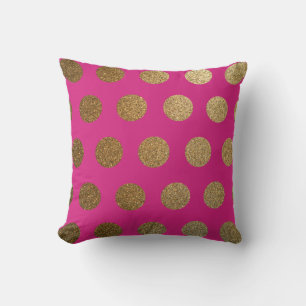 Modern Trendy Chic Hot Pink Magenta Gold Polka Dot Kussen