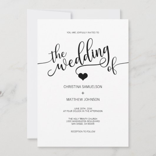 Modern Trendy Classic Black & White Heart Wedding Kaart (Voorkant)