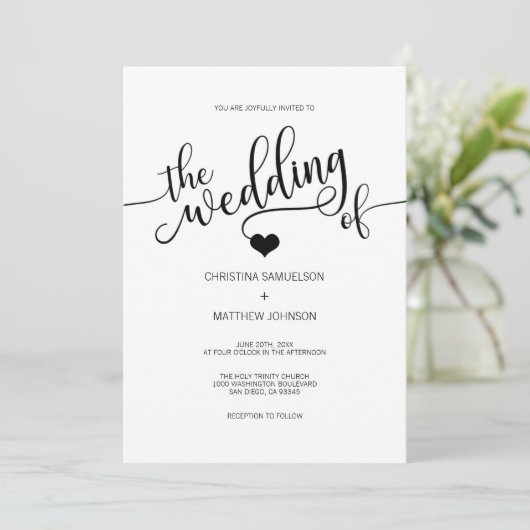 Modern Trendy Classic Black & White Heart Wedding Kaart (Staand voorkant)