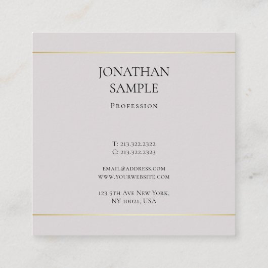 Modern Trendy Clean Design Elegant Plain Luxury Vierkante Visitekaartje (Achterkant)