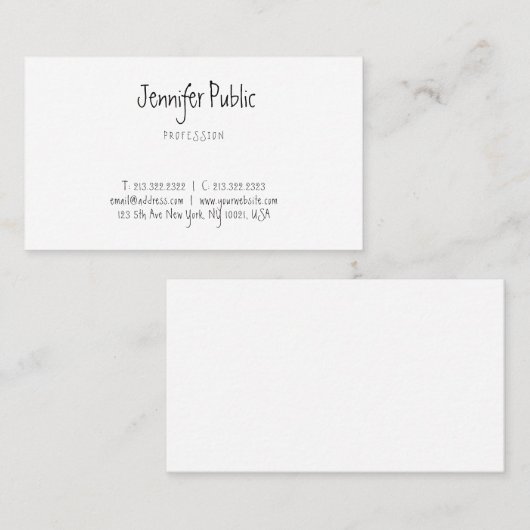 Modern Trendy Clean Sjabloon Elegant Hand Script Visitekaartje (Voorkant / Achterkant)