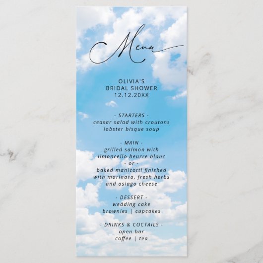 Modern Trendy Cloud Nine Vrijgezellenfeest Menu (Voorkant)