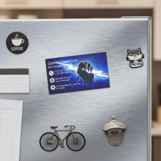 Modern Trendy Cool Blue Lightning Electrician Busi Magnetisch Visitekaartje