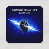 Modern Trendy Cool Blue Lightning Electrician Busi Vierkante Visitekaartje (Achterkant)