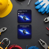 Modern Trendy Cool Blue Lightning Electrician Busi Vierkante Visitekaartje