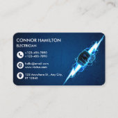 Modern Trendy Cool Blue Lightning Electrician Busi Visitekaartje (Voorkant)