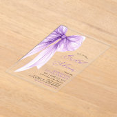 Modern trendy Coquette Paarse Bow Vrijgezellenfees Acryl Uitnodigingen (Laagn)
