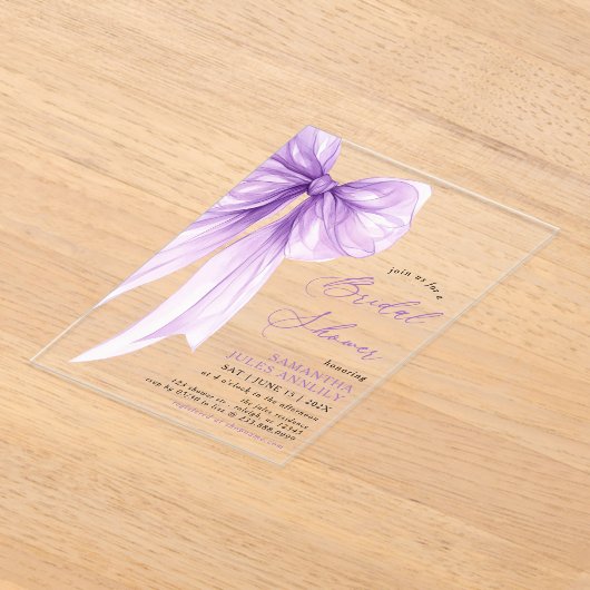 Modern trendy Coquette Paarse Bow Vrijgezellenfees Acryl Uitnodigingen (Laagn)